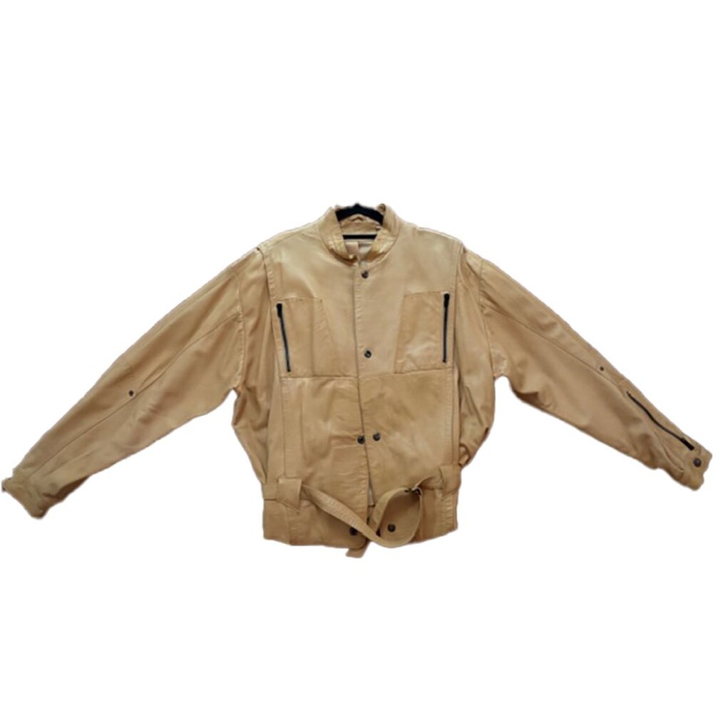 Claude Montana Ideal Cuir 1980s Tan Leather Bomber Jacket US size 10